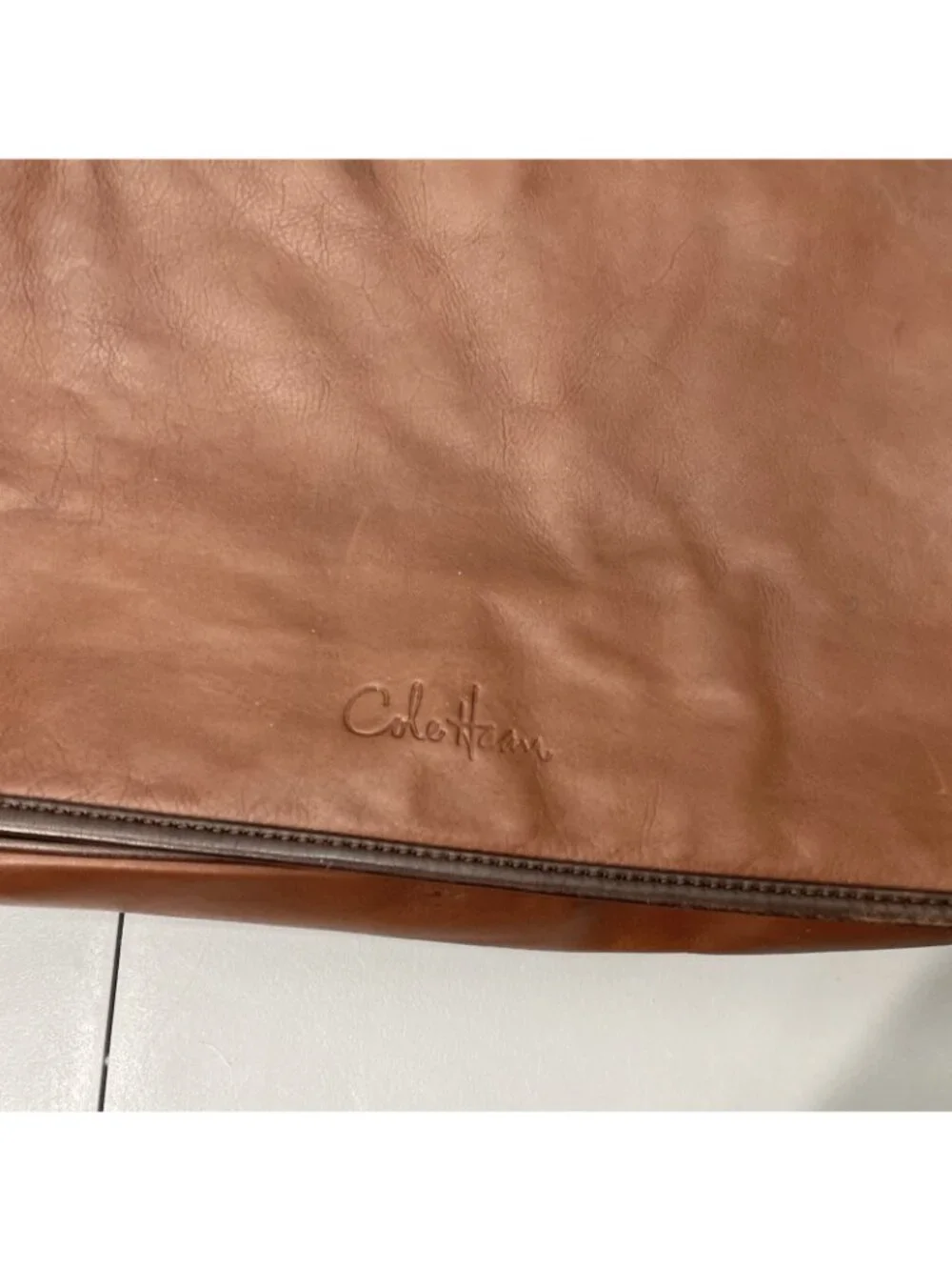 Cole Haan Messenger Shoulder Bag Laptop Computer Brown Soft Supple Leather